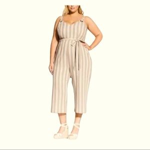City Chic Beige Striped Jumpsuit